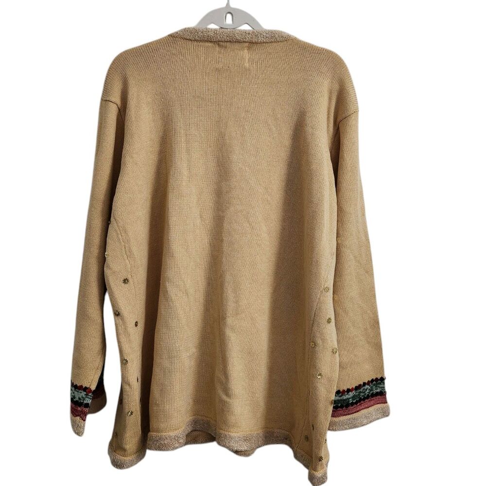 Storybook Knits Cardigan 3X Tan Fair Isle Sweater Sequin Grandmacore NWT Vintage - Picture 2 of 9